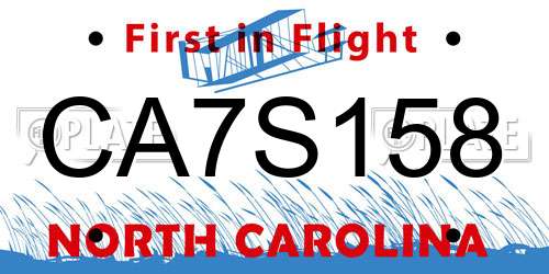 CA7S158 North Carolina License Plate