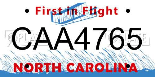 CAA4765 North Carolina License Plate