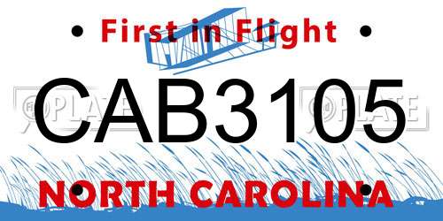 CAB3105 North Carolina License Plate