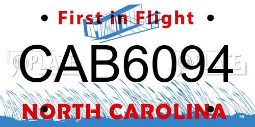CAB6094 North Carolina License Plate