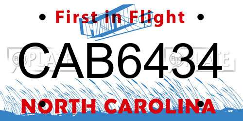 CAB6434 North Carolina License Plate