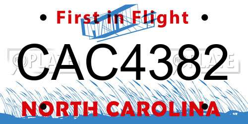 CAC4382 North Carolina License Plate