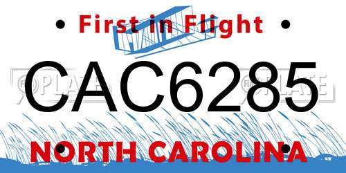 CAC6285 North Carolina License Plate