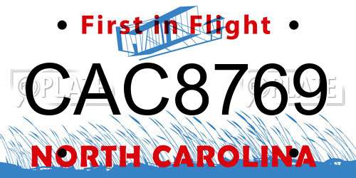 CAC8769 North Carolina License Plate