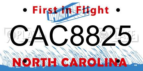 CAC8825 North Carolina License Plate