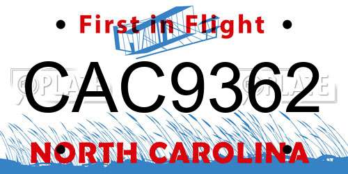CAC9362 North Carolina License Plate