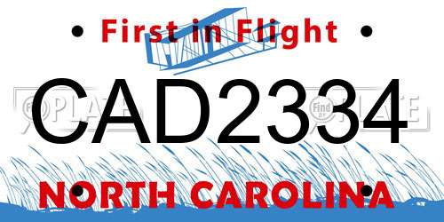 CAD2334 North Carolina License Plate