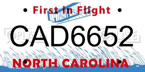 CAD6652 North Carolina License Plate