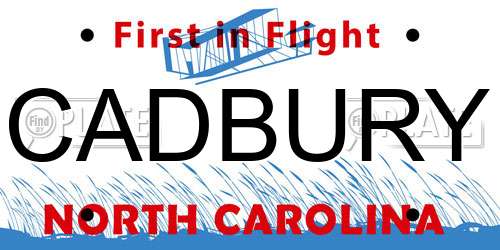 CADBURY North Carolina License Plate