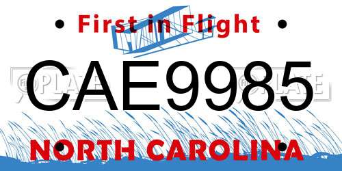 CAE9985 North Carolina License Plate