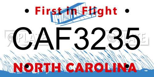 CAF3235 North Carolina License Plate