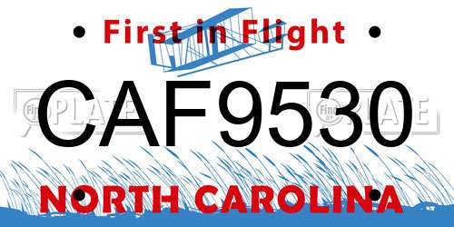 CAF9530 North Carolina License Plate