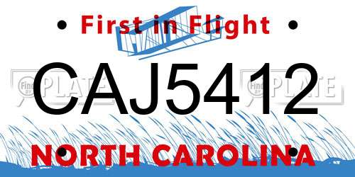 CAJ5412 North Carolina License Plate