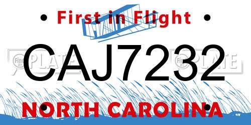 CAJ7232 North Carolina License Plate