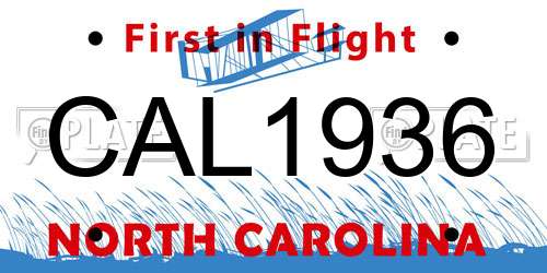 CAL1936 North Carolina License Plate