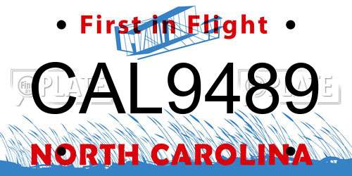 CAL9489 North Carolina License Plate