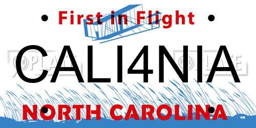 CALI4NIA North Carolina License Plate