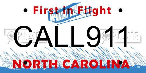 CALL911 North Carolina License Plate