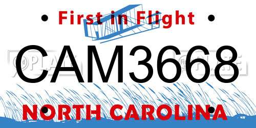 CAM3668 North Carolina License Plate