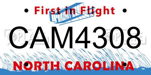 CAM4308 North Carolina License Plate