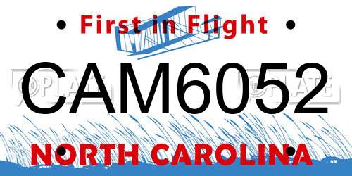 CAM6052 North Carolina License Plate