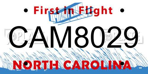 CAM8029 North Carolina License Plate