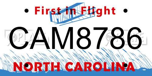 CAM8786 North Carolina License Plate