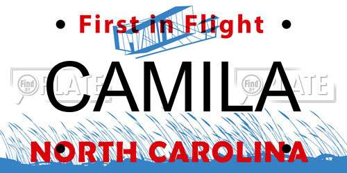 CAMILA North Carolina License Plate