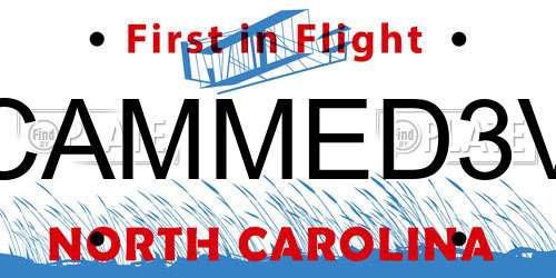 CAMMED3V North Carolina License Plate