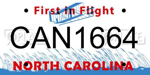CAN1664 North Carolina License Plate