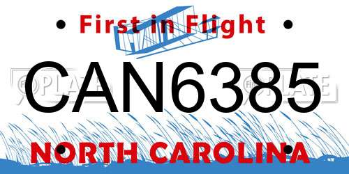 CAN6385 North Carolina License Plate