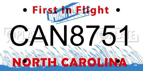 CAN8751 North Carolina License Plate