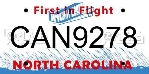 CAN9278 North Carolina License Plate
