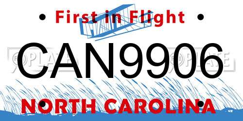 CAN9906 North Carolina License Plate