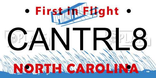 CANTRL8 North Carolina License Plate