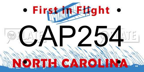 CAP254 North Carolina License Plate