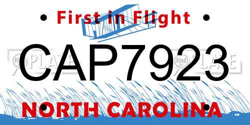 CAP7923 North Carolina License Plate