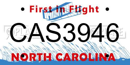 CAS3946 North Carolina License Plate