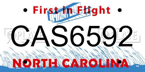 CAS6592 North Carolina License Plate