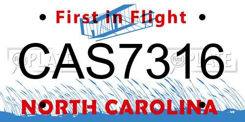 CAS7316 North Carolina License Plate