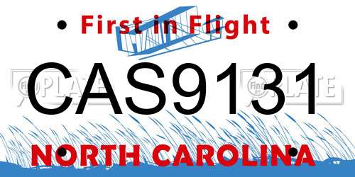 CAS9131 North Carolina License Plate