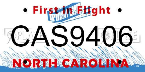 CAS9406 North Carolina License Plate