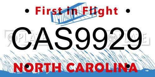CAS9929 North Carolina License Plate