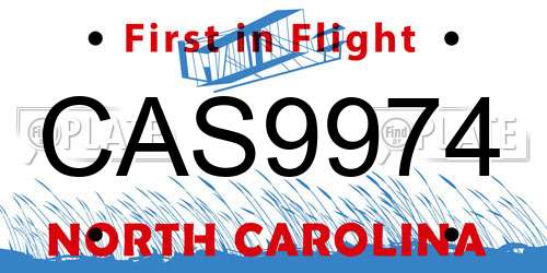 CAS9974 North Carolina License Plate