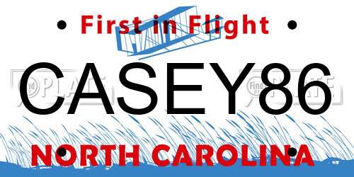 CASEY86 North Carolina License Plate