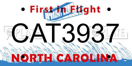 CAT3937 North Carolina License Plate