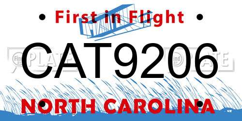 CAT9206 North Carolina License Plate