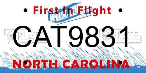 CAT9831 North Carolina License Plate