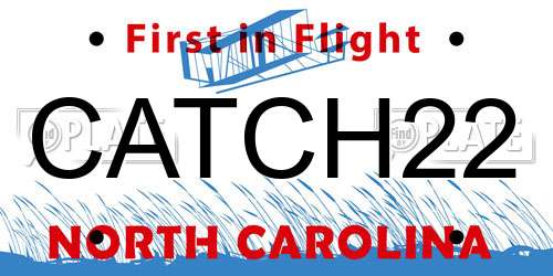 CATCH22 North Carolina License Plate