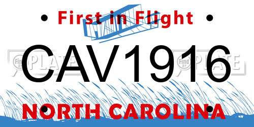CAV1916 North Carolina License Plate